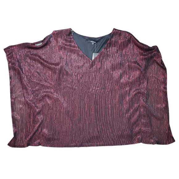 Onyx Nite Red Shimmer Kimono Cold Shoulder Rhinestone Sleeve Top Size Large NWT - Picture 7 of 9